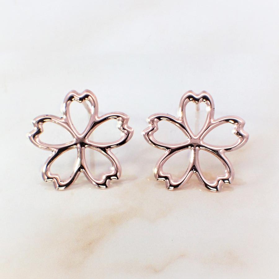 ピアス レディース アレルギー対応 ニッケルフリー K10 10金 ピンクゴールド さくら スタッドピアス 桜 サクラ 春 花 モチーフ シンプル 大きめの画像