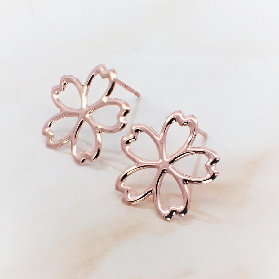 ピアス レディース アレルギー対応 ニッケルフリー K10 10金 ピンクゴールド さくら スタッドピアス 桜 サクラ 春 花 モチーフ シンプル 大きめの画像