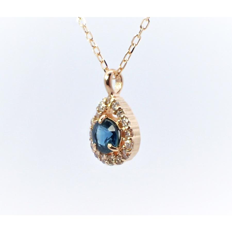 ペンダント ネックレス レディース アレルギー対応 ニッケルフリー K18 18金 ゴールド ダイヤモンド サファイア 0.08ct 天然石 ドロップ 上品の画像
