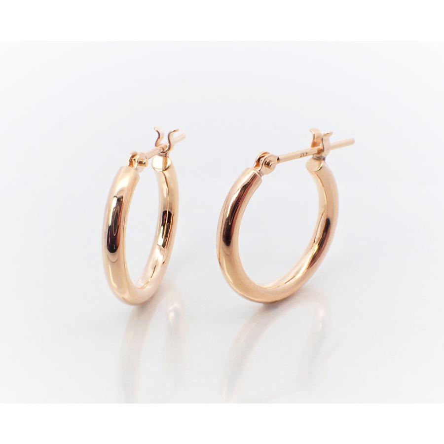 ピアス レディース アレルギー対応 ニッケルフリー K18 18金 ゴールド パイプ フープピアス 2mm×15ｍｍ シンプル ペア 両耳用 上品の画像