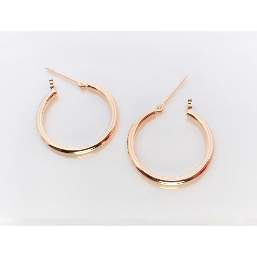 ピアス レディース アレルギー対応 ニッケルフリー K18 18金 ゴールド パイプ フープピアス 2mm×20ｍｍ シンプル ペア 両耳用 上品の画像