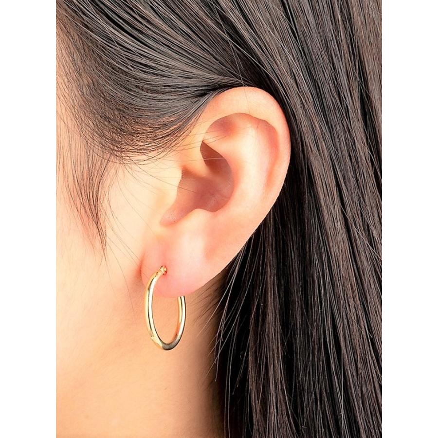 ピアス レディース アレルギー対応 ニッケルフリー K18 18金 ゴールド パイプ フープピアス 2mm×20ｍｍ シンプル ペア 両耳用 上品の画像