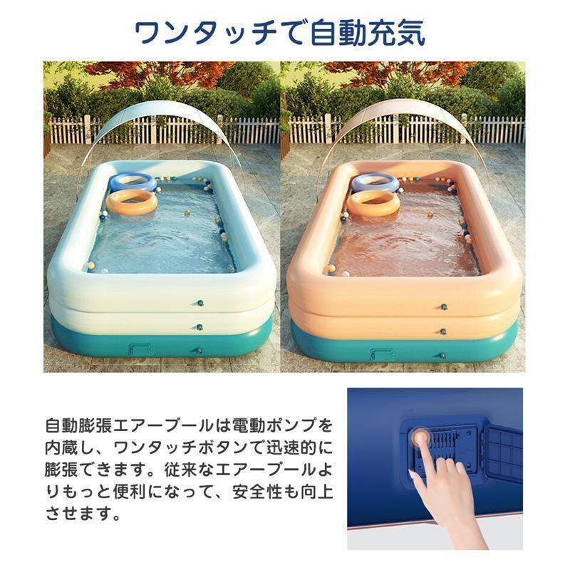 エアプール ファミリープール 自動充気 家庭用プール ビニールプール 日よけ付き 大型 子供用 猛暑対策 水遊び サンシェード UVカット お家遊びの画像