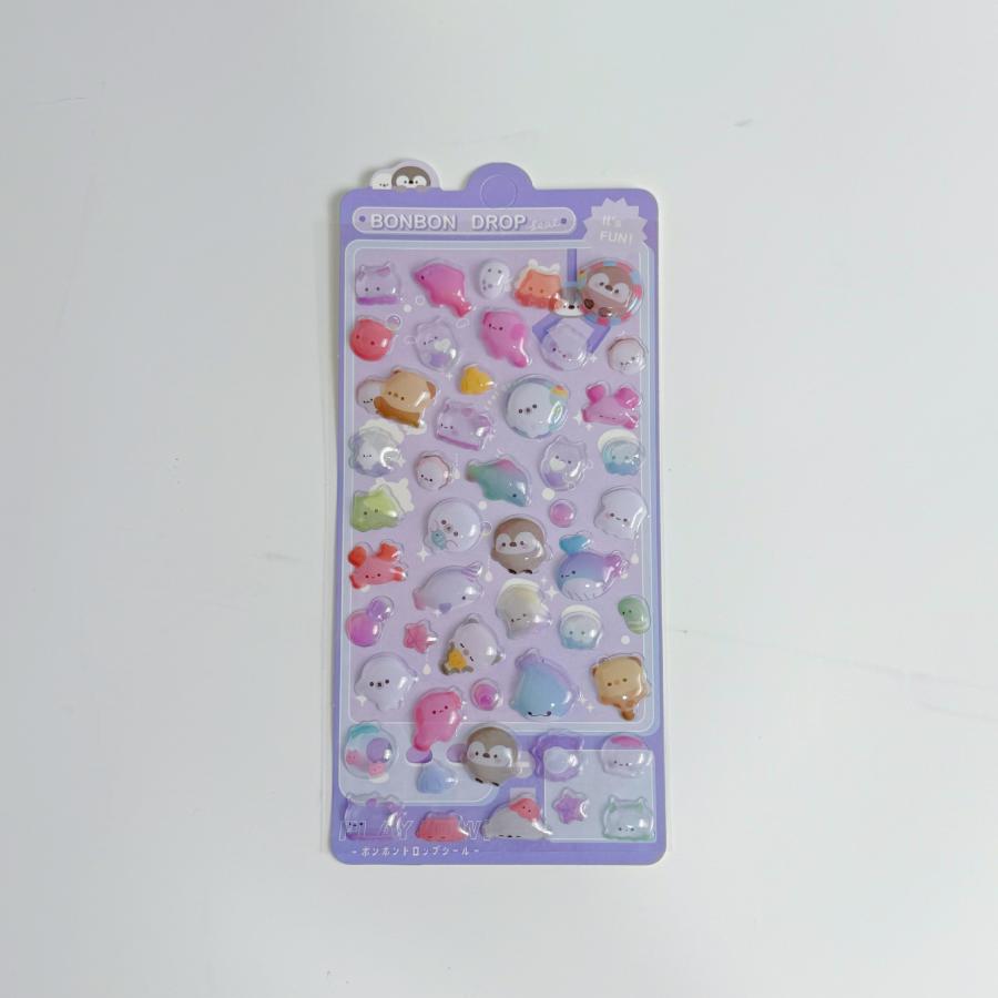 ボンボンドロップシール パンダ カピバラ ミニ 立体 キラキラ 小物デコ