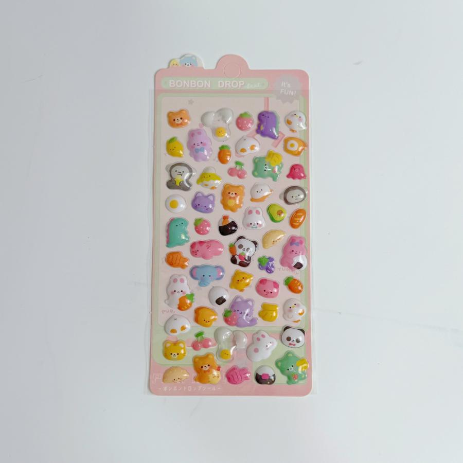 パンダ カピバラ ボンボンドロップシール ミニ 立体 キラキラ 小物デコ