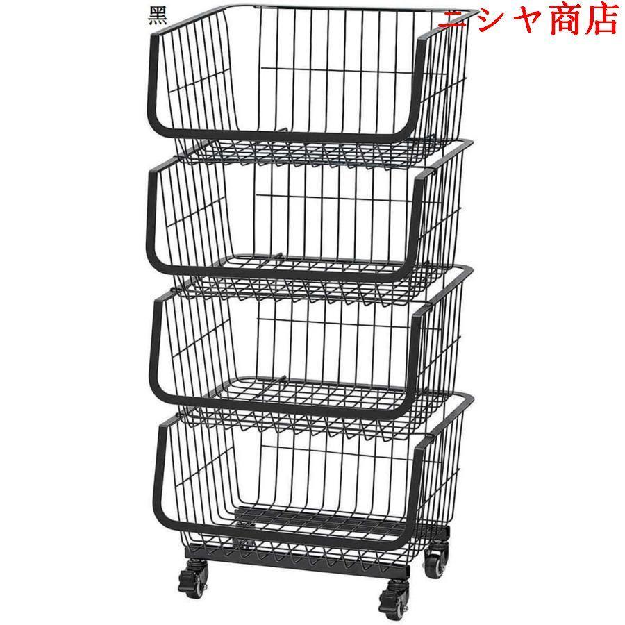 スタッキングワイヤーラック ブラック 4段 幅42.5×奥行36.5×高さ89.5cm