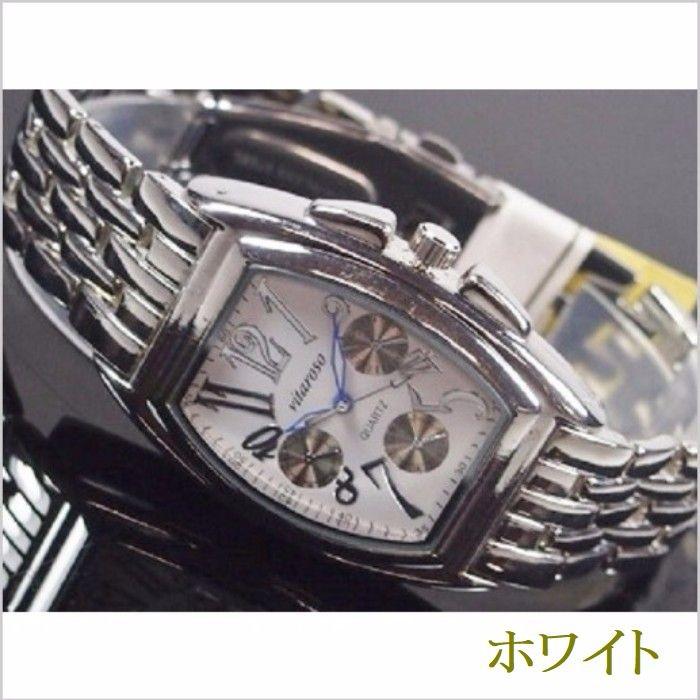 腕時計 メンズ トノー クロノ調デザイン コンビベルト シルバーバンド