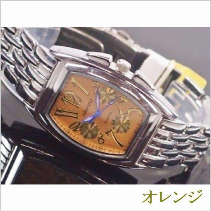 腕時計 メンズ トノー クロノ調デザイン コンビベルト シルバーバンド