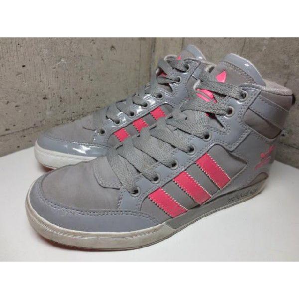 adidas Children's Hard Court Hi/アディダス ハードコート ハイカットスニーカー グレー×ピンク US 6｜feeling-mellow