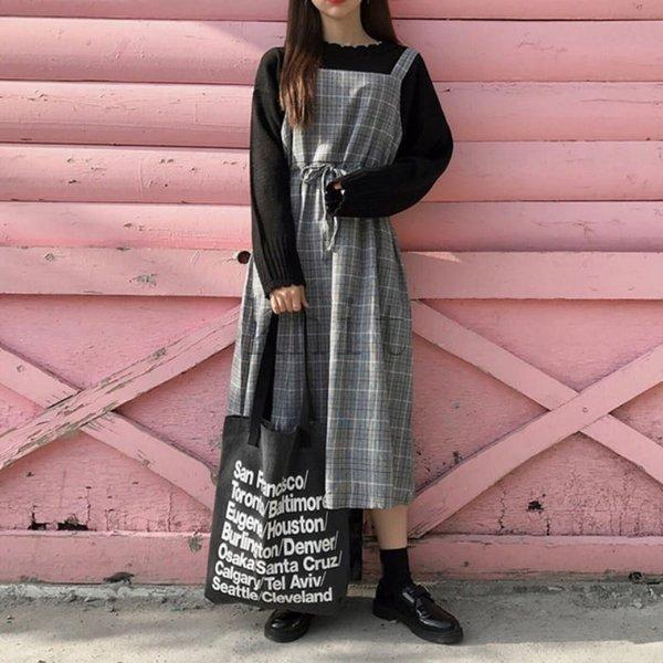 高校生中学生ファッション10代代長袖韓国おしゃれワンピースレディースチェックワンピース5015 Bfc14 フェリータ 通販 Yahoo ショッピング