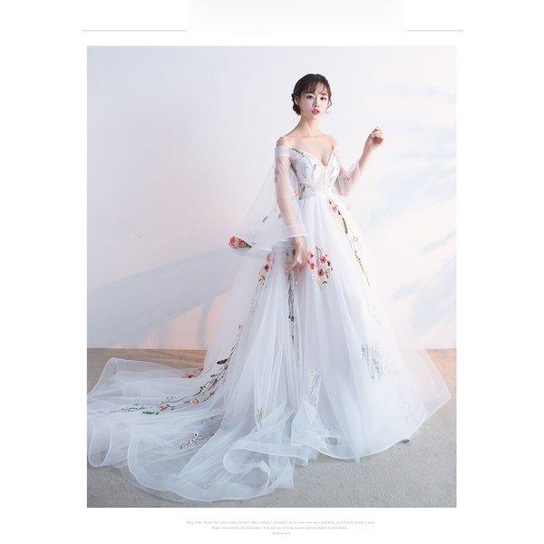 55 以上節約 オフショルダーロングドレスウェディングドレスウエディングドレスオフショルダーベルスリーブトレーンaラインレース刺繍編み上げタイプ 激安単価で Neocead Com