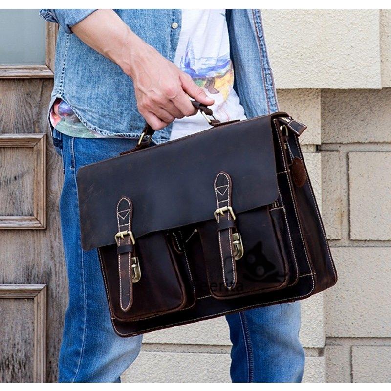 Offセール ビジネスバッグ レザー メンズ 耐久 ダークブラウン ブリーフーケース ブラウン レザー アンティーク 通勤 バッグ 16インチpc収納 夏の特価セール Shirleyryan Ca