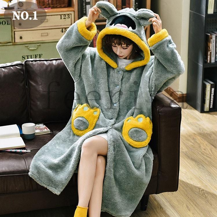 ルームウェア レディース 前開き もこもこ 冬 ワンピース パジャマ 着る毛布 かわいい ガウン 動物柄フード フルーツ柄フード 可愛いポケット Feecq 506 フェリータ 通販 Yahoo ショッピング