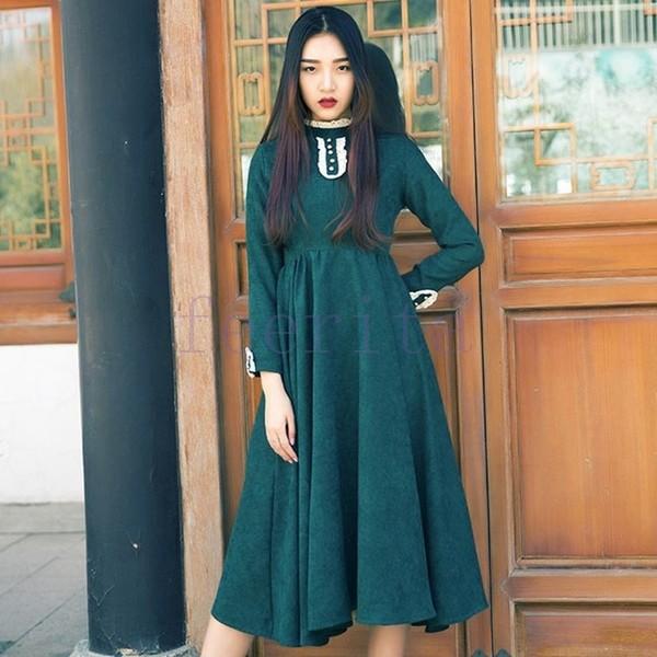 人気第1位 濃いグリーンがクラシックで上品に広がるマキシ丈 冬ワンピ 秋ワンピ ワンピース マキシワンピース ロングワンイース クラシック 史上最も激安 Www Iacymperu Org
