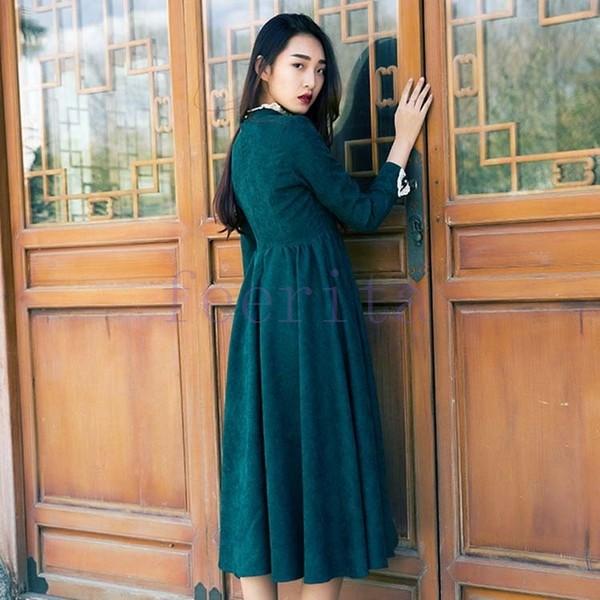 人気第1位 濃いグリーンがクラシックで上品に広がるマキシ丈 冬ワンピ 秋ワンピ ワンピース マキシワンピース ロングワンイース クラシック 史上最も激安 Www Iacymperu Org
