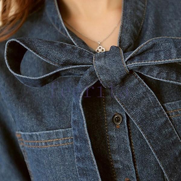ボウタイ付き デニムシャツ 長袖 リボン デニム シャツ ブラウス リボンタイ付き 長袖ブラウス 長袖シャツ Ol風 通勤 レディース Feeri Ftidddqaa0290 フェリータ 通販 Yahoo ショッピング
