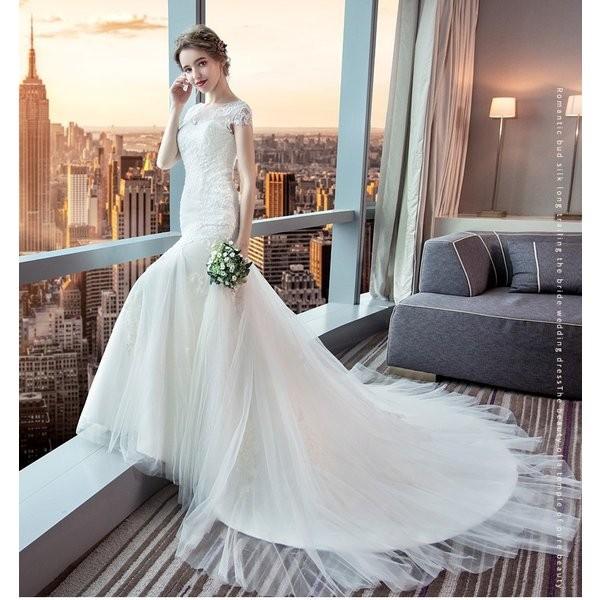 高級ウェディングドレス結婚式二次会ドレス花嫁ドレススレンダーラインaラインドレストレーン超豪華なトレーンドレスマーメイドライン二次会 Presidium Ph