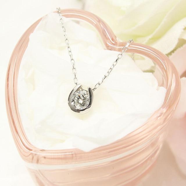 K18ホワイトゴールド ダイヤモンド ネックレス 馬蹄 一粒ダイヤネックレス |  | 07