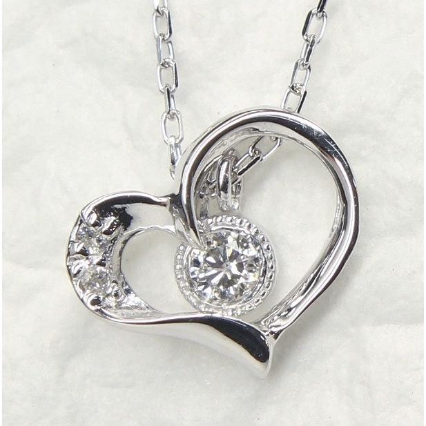 K10ホワイトゴールド オープンハート ダイヤ ネックレス | 