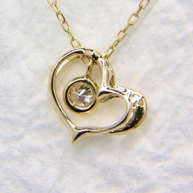K10イエローゴールド オープンハート ダイヤ ネックレス |  | 02