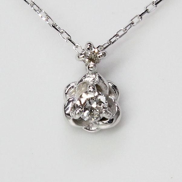 K10ホワイトゴールド ダイヤネックレス お花 バラモチーフ | 
