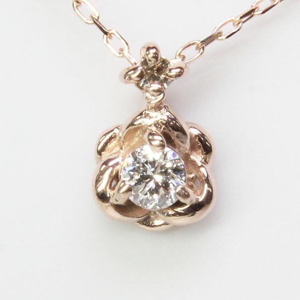 K10ピンクゴールド ダイヤネックレス お花 バラモチーフ | 