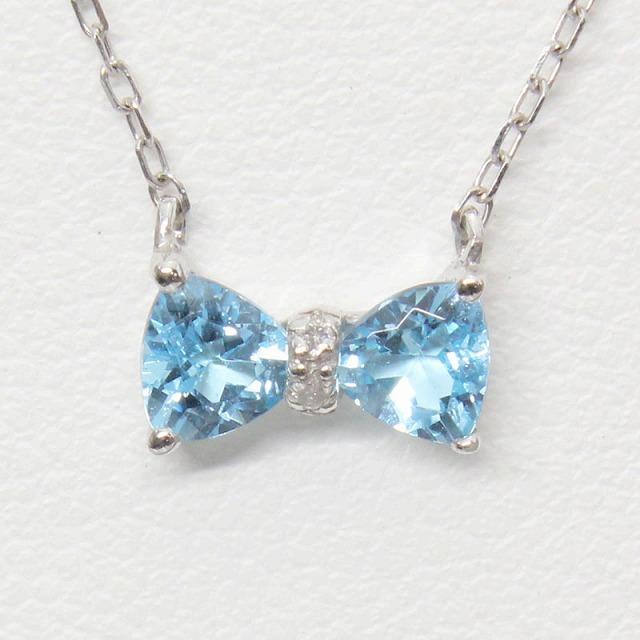 K18ホワイトゴールド リボンモチーフ ネックレス ブルートパーズ  ダイヤ fefプライス | 