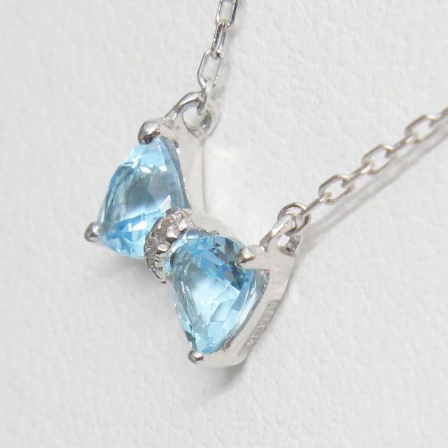 K18ホワイトゴールド リボンモチーフ ネックレス ブルートパーズ  ダイヤ fefプライス |  | 01