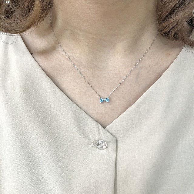 K18ホワイトゴールド リボンモチーフ ネックレス ブルートパーズ  ダイヤ fefプライス |  | 04