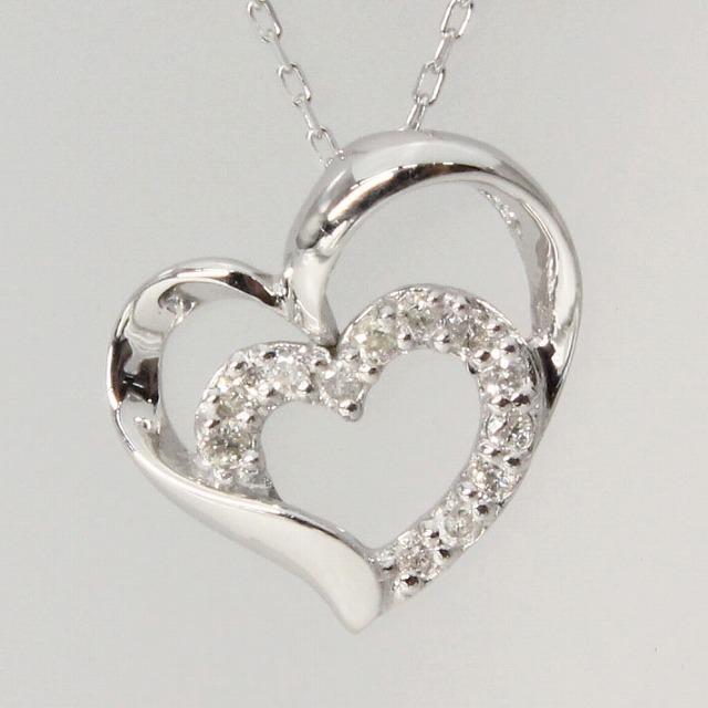 K10ホワイトゴールド オープンハート ダイヤ ネックレス fefプライス | 