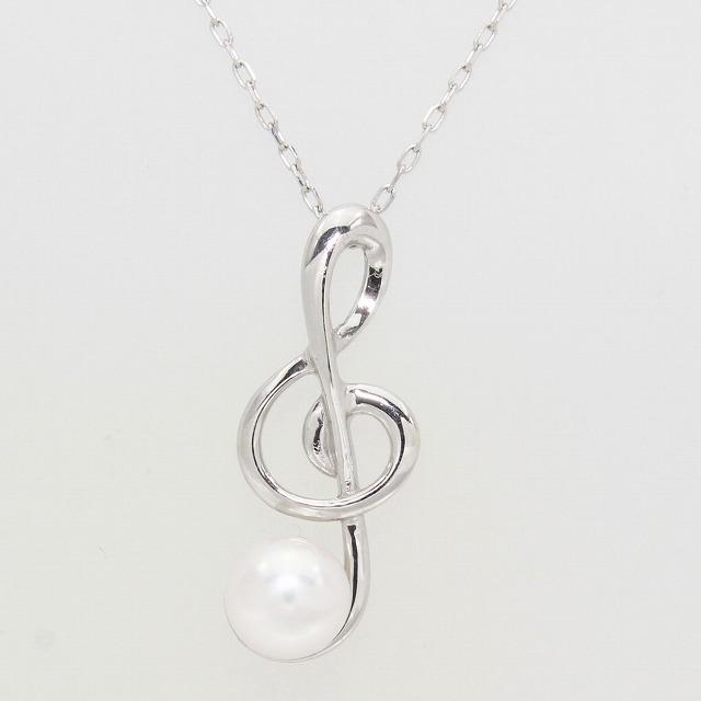K10ホワイトゴールド ト音記号 音符 パール ネックレス fefプライス | 