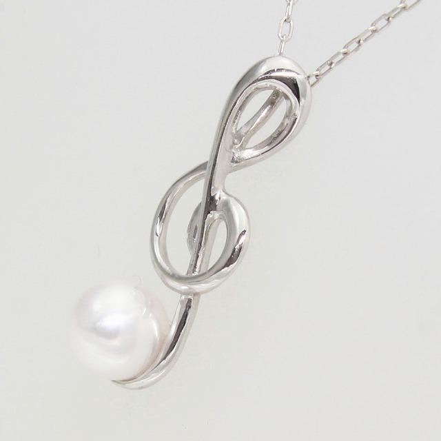 K10ホワイトゴールド ト音記号 音符 パール ネックレス fefプライス |  | 01