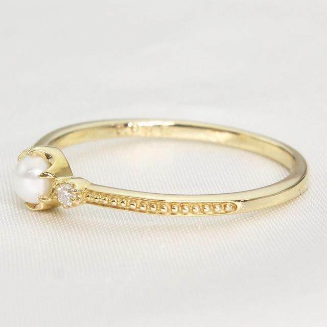 K10 イエローゴールド パール ダイアモンド リング ミル打ち fefプライス |  | 02