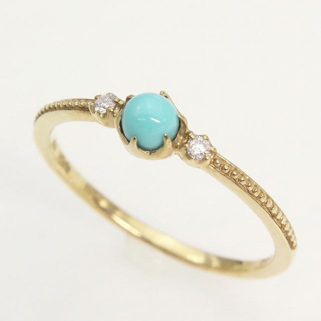 K10 イエローゴールドトルコ石 ターコイズ ダイヤモンド リング ミル打ち fefプライス |  | 01