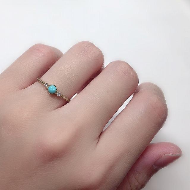 K10 イエローゴールドトルコ石 ターコイズ ダイヤモンド リング ミル打ち fefプライス |  | 06