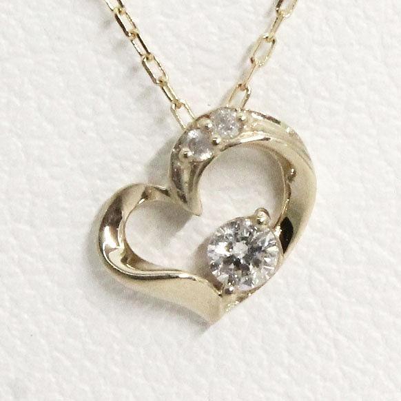 K10 イエローゴールド オープンハート ハートモチーフ ダイヤモンド ネックレス fefプライス | 