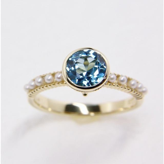 K10 イエローゴールド ブルートパーズ ベビーパール リング 11月 誕生石 fefプライス | 