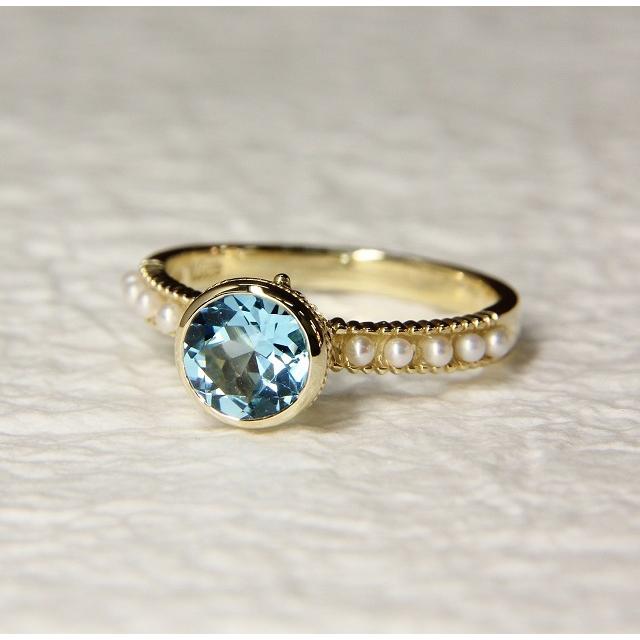 K10 イエローゴールド ブルートパーズ ベビーパール リング 11月 誕生石 fefプライス |  | 02