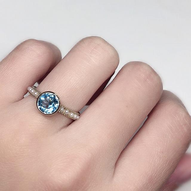 K10 イエローゴールド ブルートパーズ ベビーパール リング 11月 誕生石 fefプライス |  | 06