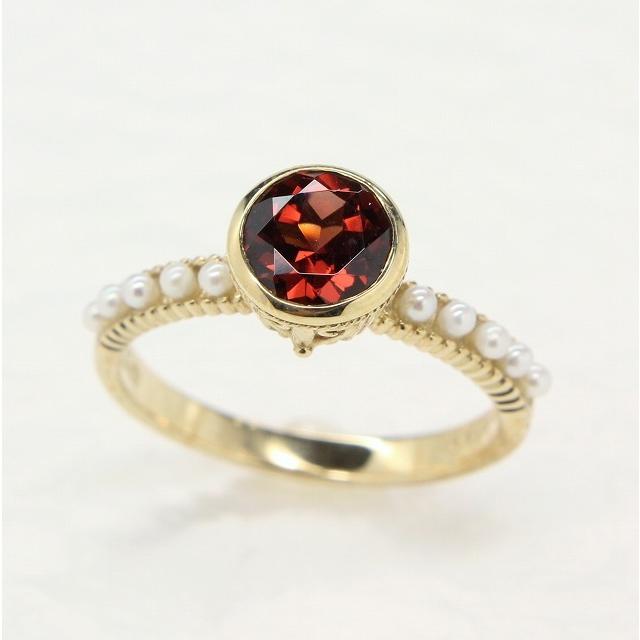 K10 イエローゴールド ガーネット ベビーパール リング １月 誕生石 fefプライス | 