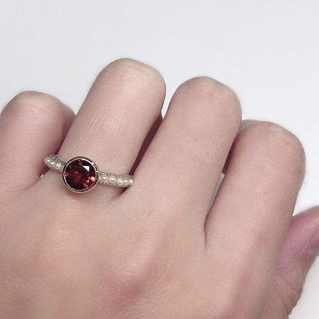 K10 イエローゴールド ガーネット ベビーパール リング １月 誕生石 fefプライス |  | 04
