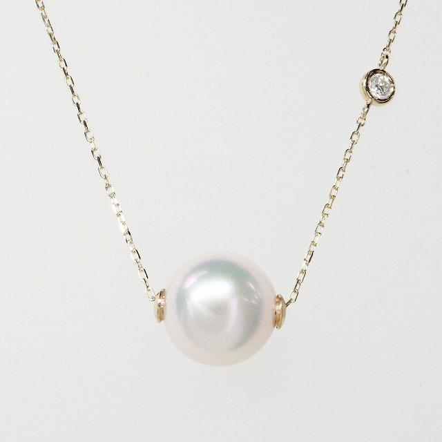 K10イエローゴールド 天然ダイヤモンド ダイヤ 淡水パール 真珠 シンプル ネックレス fefプライス | 