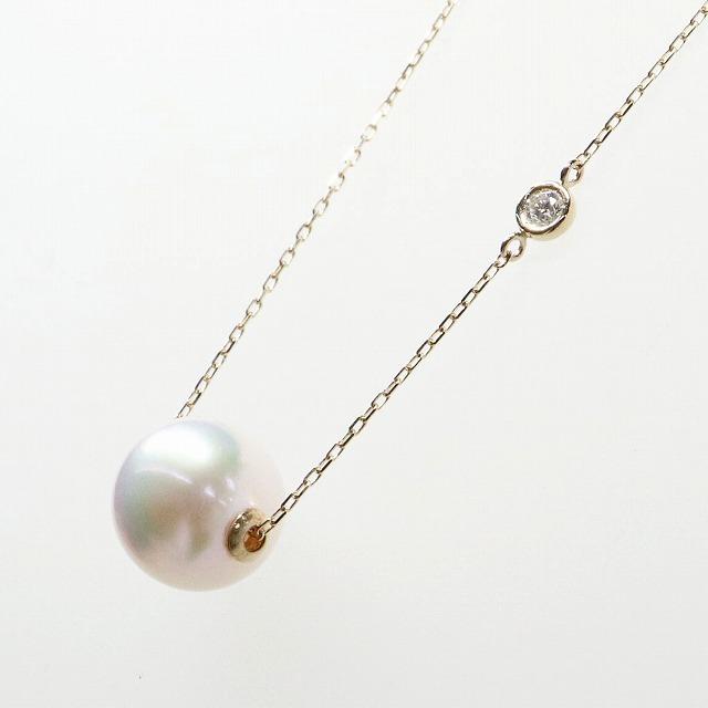K10イエローゴールド 天然ダイヤモンド ダイヤ 淡水パール 真珠 シンプル ネックレス fefプライス |  | 01