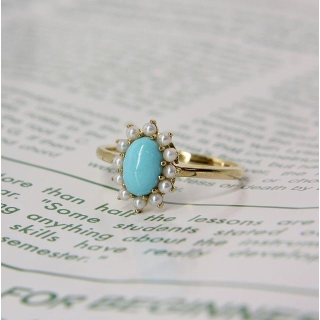 K10イエローゴールド ターコイズ トルコ石 ベビーパール クラシカル リング 指輪 fefプライス |  | 01