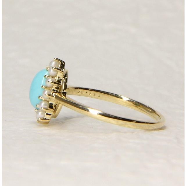 K10イエローゴールド ターコイズ トルコ石 ベビーパール クラシカル リング 指輪 fefプライス |  | 02