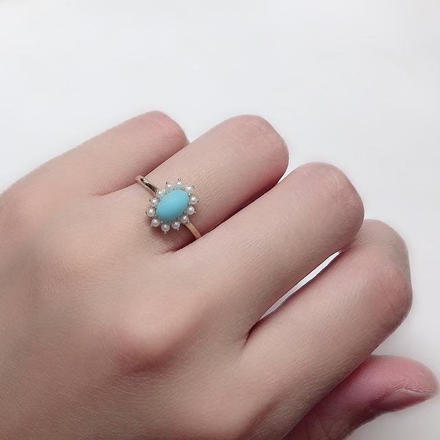 K10イエローゴールド ターコイズ トルコ石 ベビーパール クラシカル リング 指輪 fefプライス |  | 04