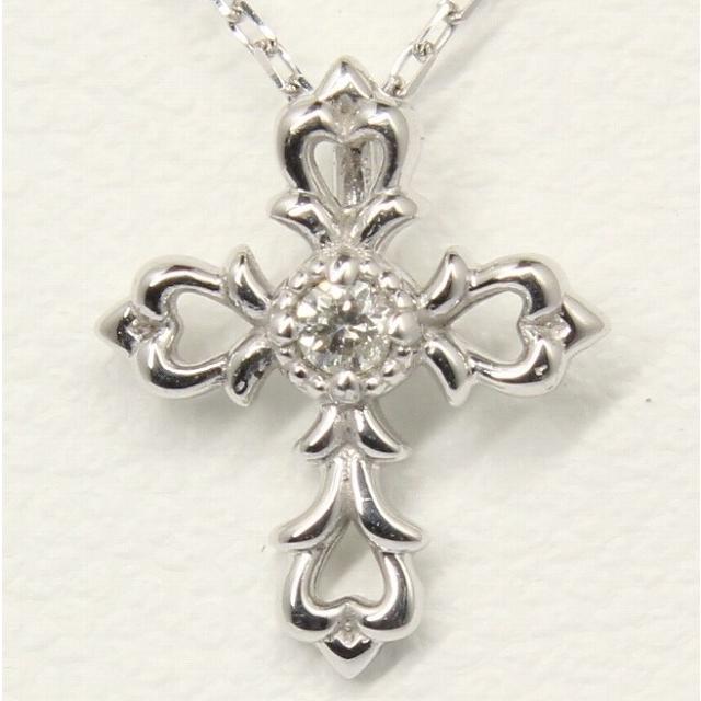 K10ホワイトゴールド 天然ダイヤモンド ダイヤ 十字架 クロス ネックレス fefプライス | 