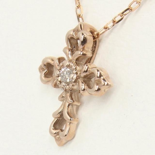 K10ピンクゴールド 天然ダイヤモンド ダイヤ 十字架 クロス ネックレス fefプライス |  | 01