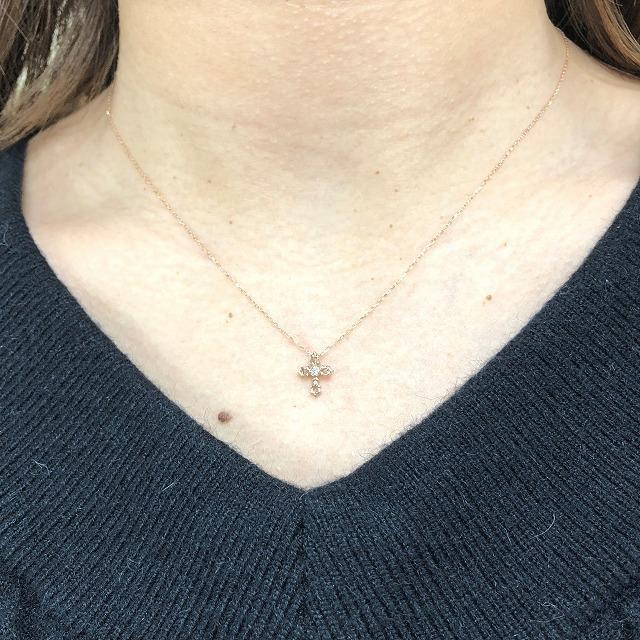 K10ピンクゴールド 天然ダイヤモンド ダイヤ 十字架 クロス ネックレス fefプライス |  | 05