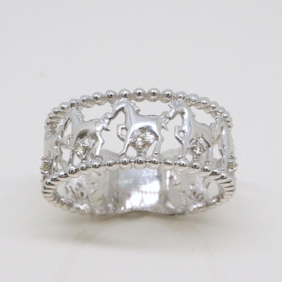 K10 ホワイトゴールド ダイヤリング 馬モチーフ うまくいく fefプライス | 